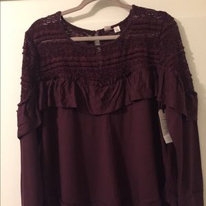 Lace Yoke Ruffle Top